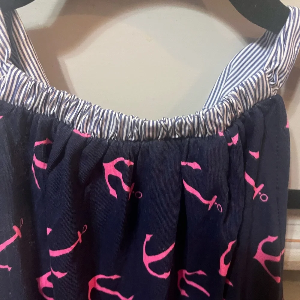 Crewcuts Navy Dress with Pink Highlights and Striped Straps- nautical anchor